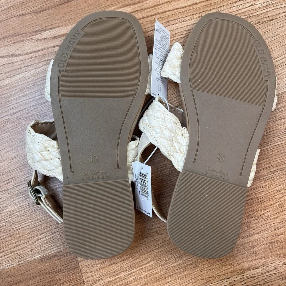 Old‎ Navy Raffia Double Strap Girls Sandals in Natural Kids Size 13 NEW